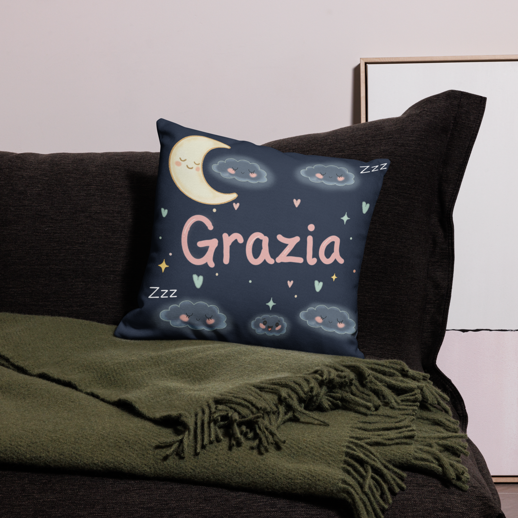 Cuscino con nome Grazia 45,72cmx45,72cm CUCITURE BIANCHE - immagine 2