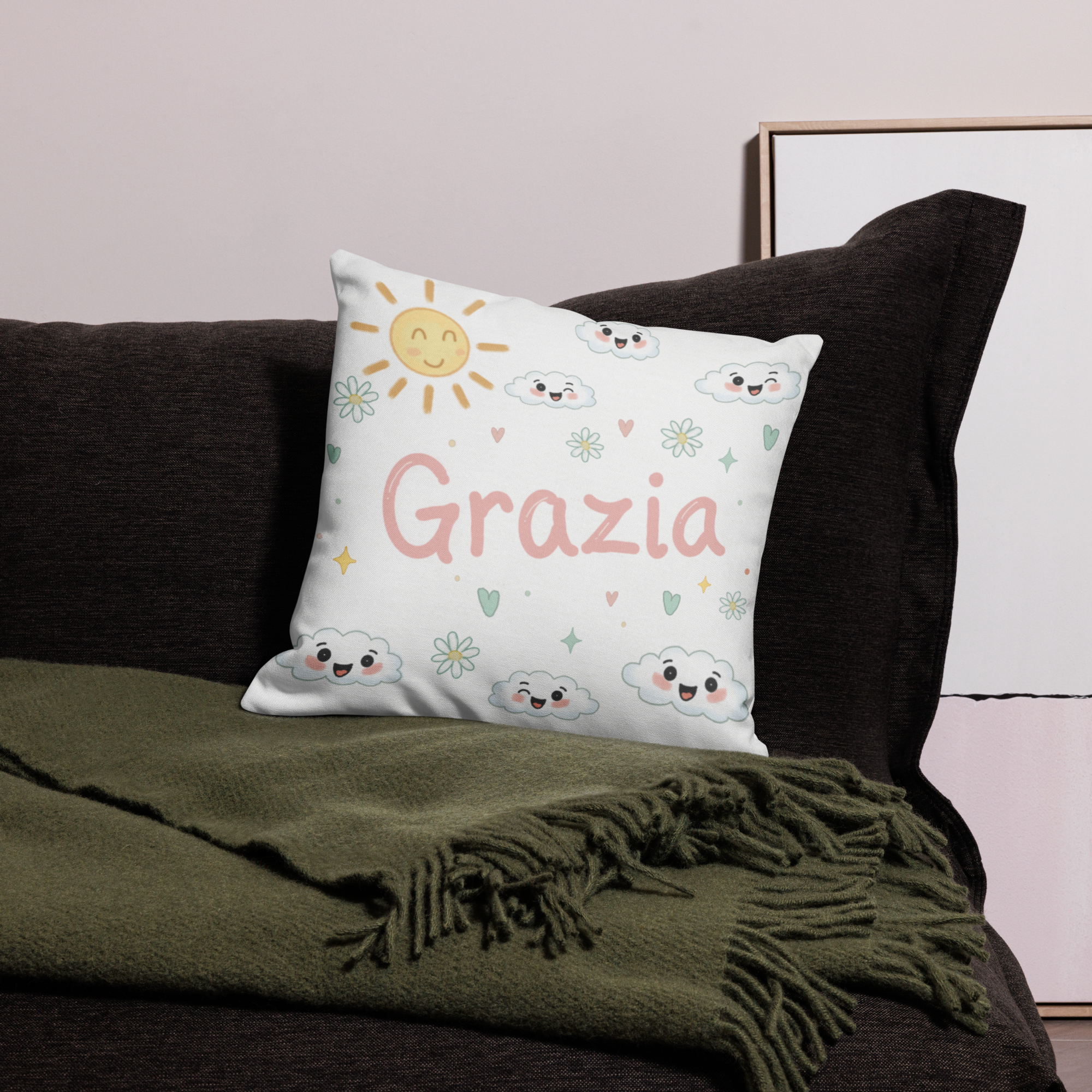 Cuscino con nome Grazia 45,72cmx45,72cm CUCITURE BIANCHE