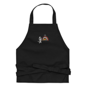Grembiule nero in cotone biologico con ricamo "Gatto Pizzaiolo"